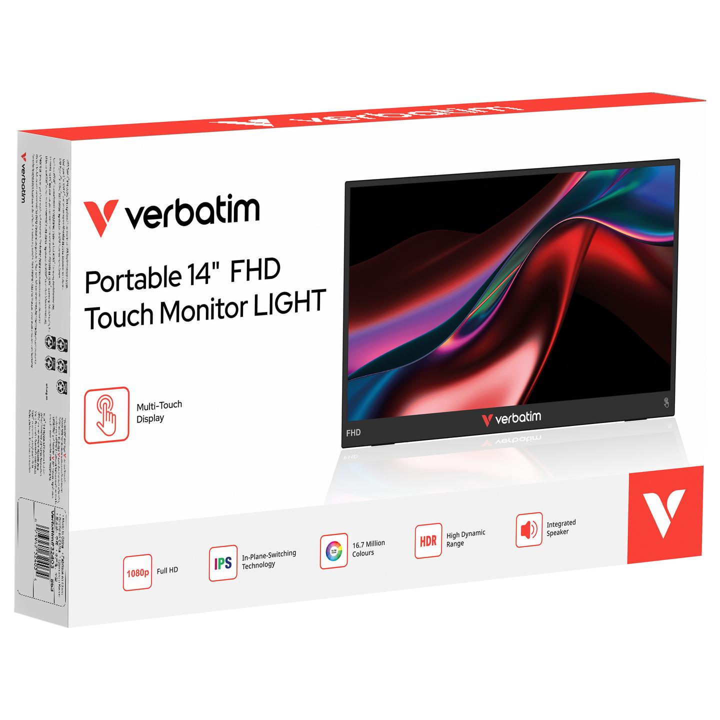Monitor Verbatim Portable 14" FHD Touch LIGHT / 14" / Full HD IPS / 60Hz / 10ms / USB-C+Mini HDMI / Touch - Zezë - 6