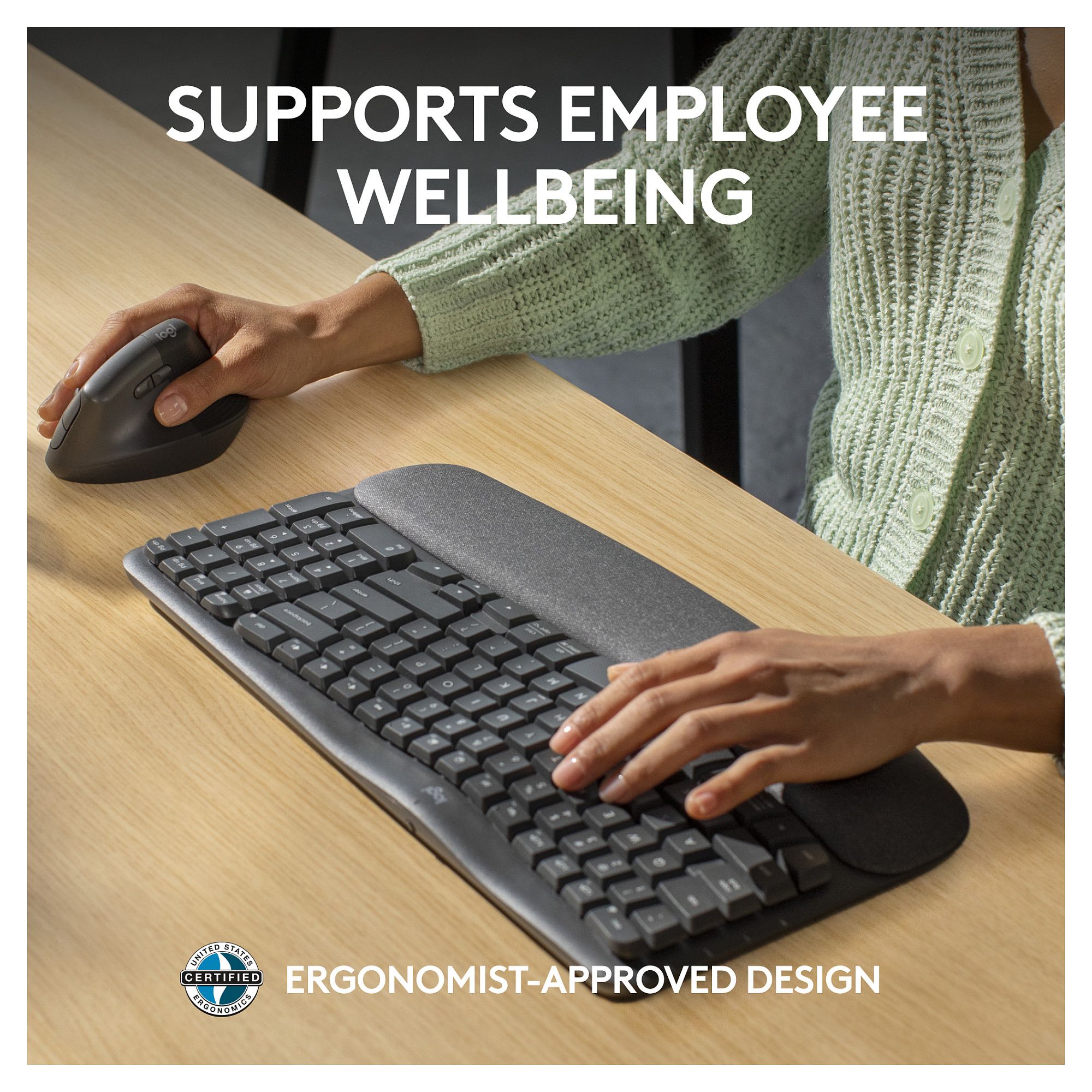 Tastierë Pa kabllo Logitech ERGO Wave Keys / Full-Size / Ergonomike / Membrane / Bluetooth + 2.4 GHz / QWERTY US - Zezë - 5