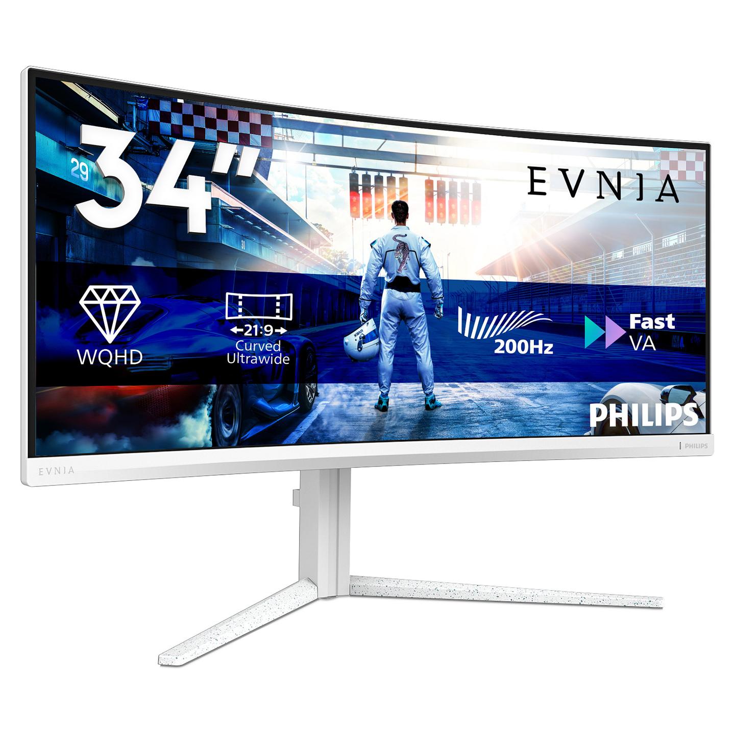 Monitor Gaming Philips 34M2C5601QA/00, 34", UWQHD Fast VA Curved, 200Hz, 1ms, 2xHDMI+DP+USB-C+USB - Bardhë - 4