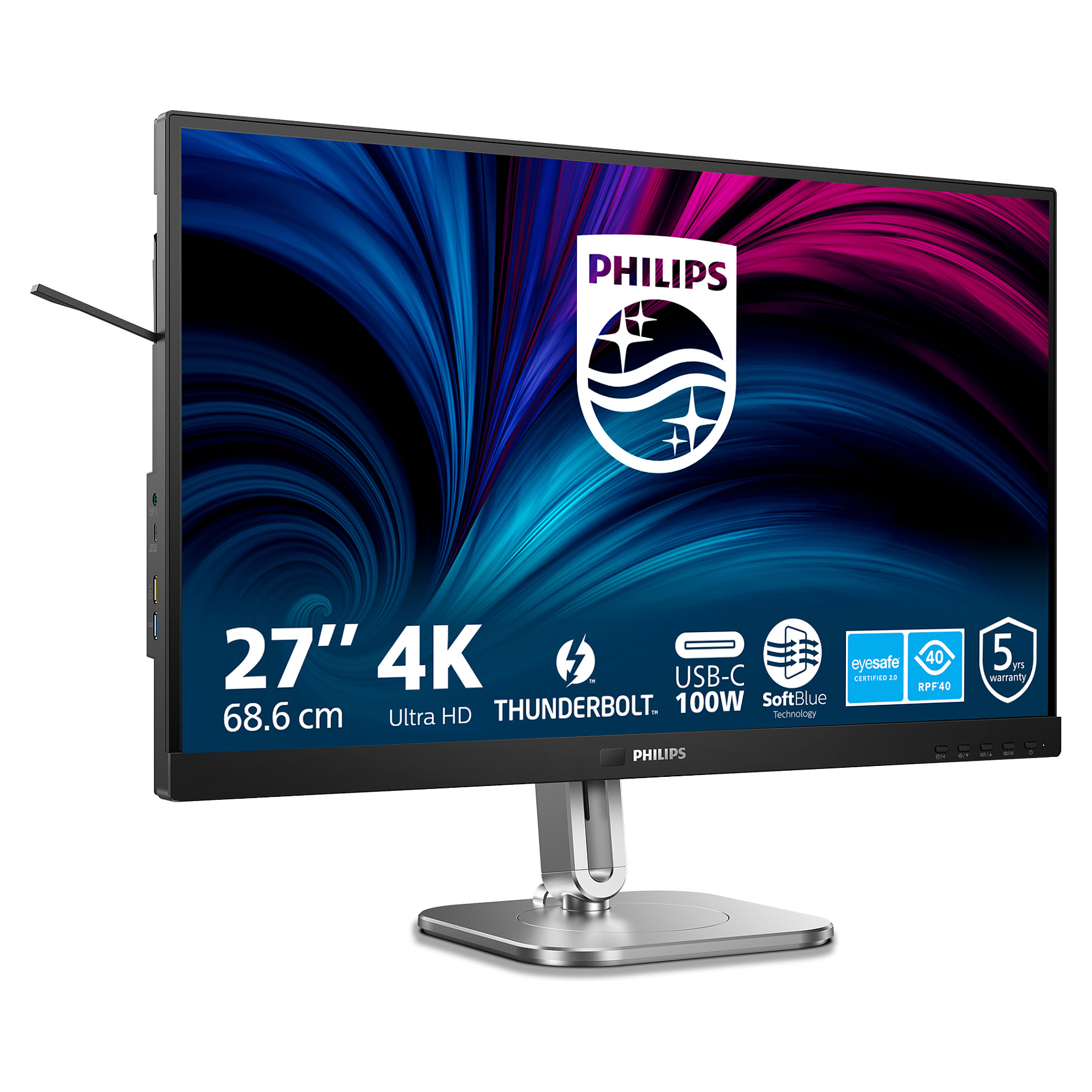 Monitor Philips 27B2U6903 / 27″ / 4K UHD IPS LED / 60 Hz / 4ms / 2× HDMI + DP + USB‑C + USB - Zezë Gri - 2