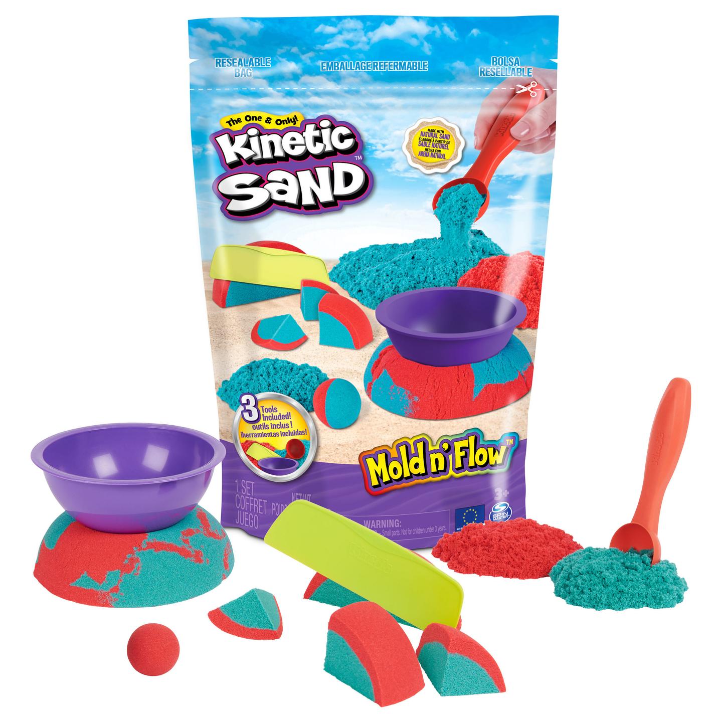 Lodra Spin Master Kinetic Sand Mold n’ Flow Playset – Red & Teal / 1.5 lbs Sand / 3 Tools / Resealable Storage - Kuqe/Gjelbër - 1