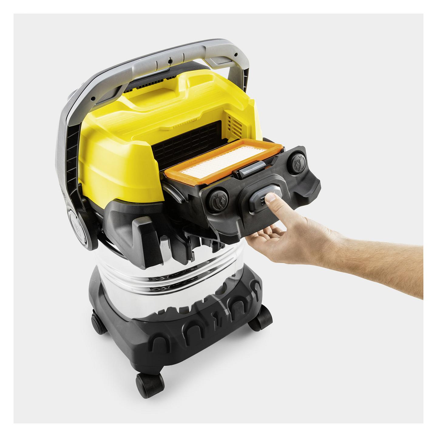 Fshesë Elektrike Kärcher WD 7 Control P S 30/6/35/T, 1400W, 30L, Thithje e Thatë dhe e Lagësht, Kontroll Bluetooth, Pastrim i Filtrit – Verdhë/Argjend/Zezë - 2