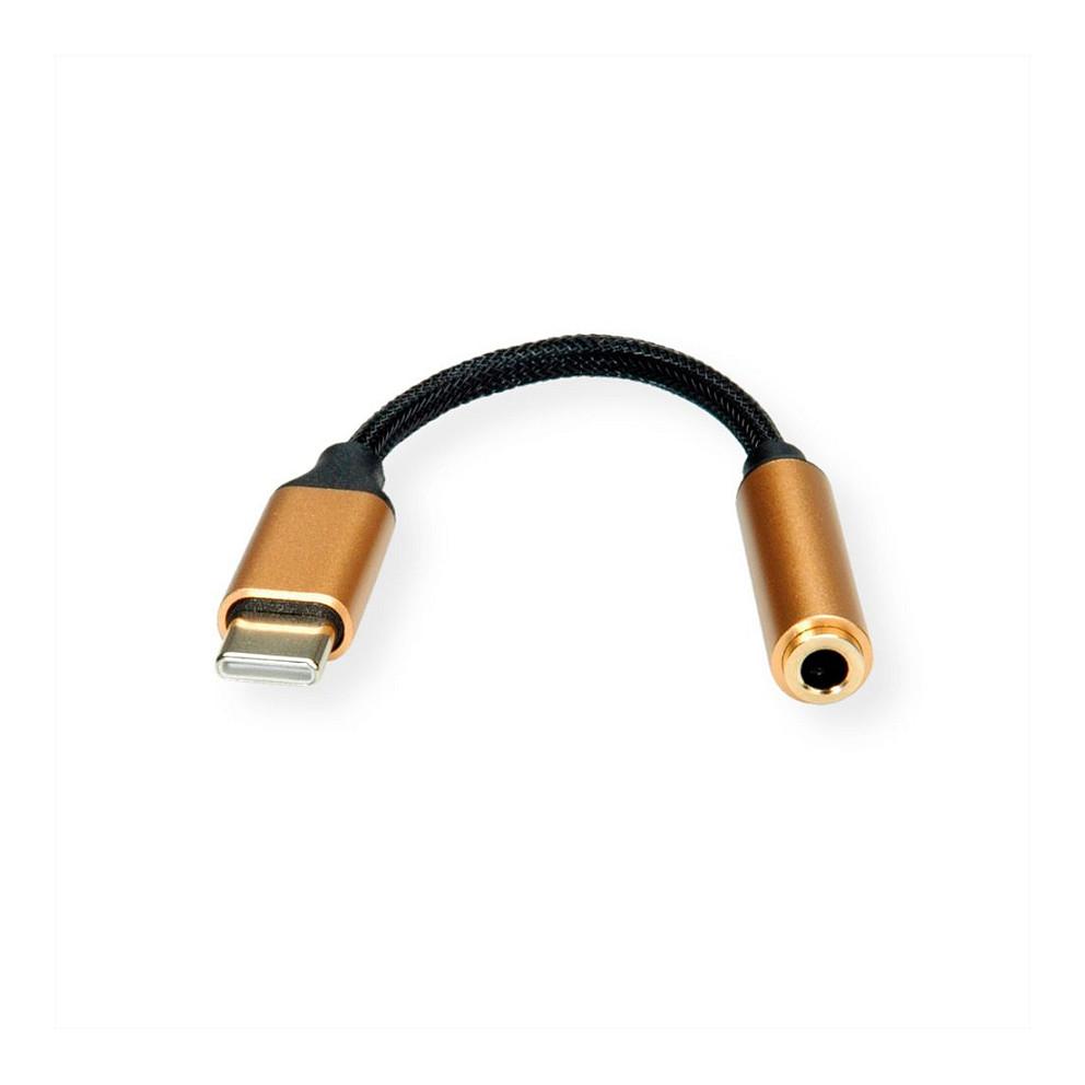 Adapter Audio ROLINE GOLD 12.03.3223 , USB-C Mashkull në 3.5mm Femër , 3-pin , 13cm - Zezë/Ari - 4