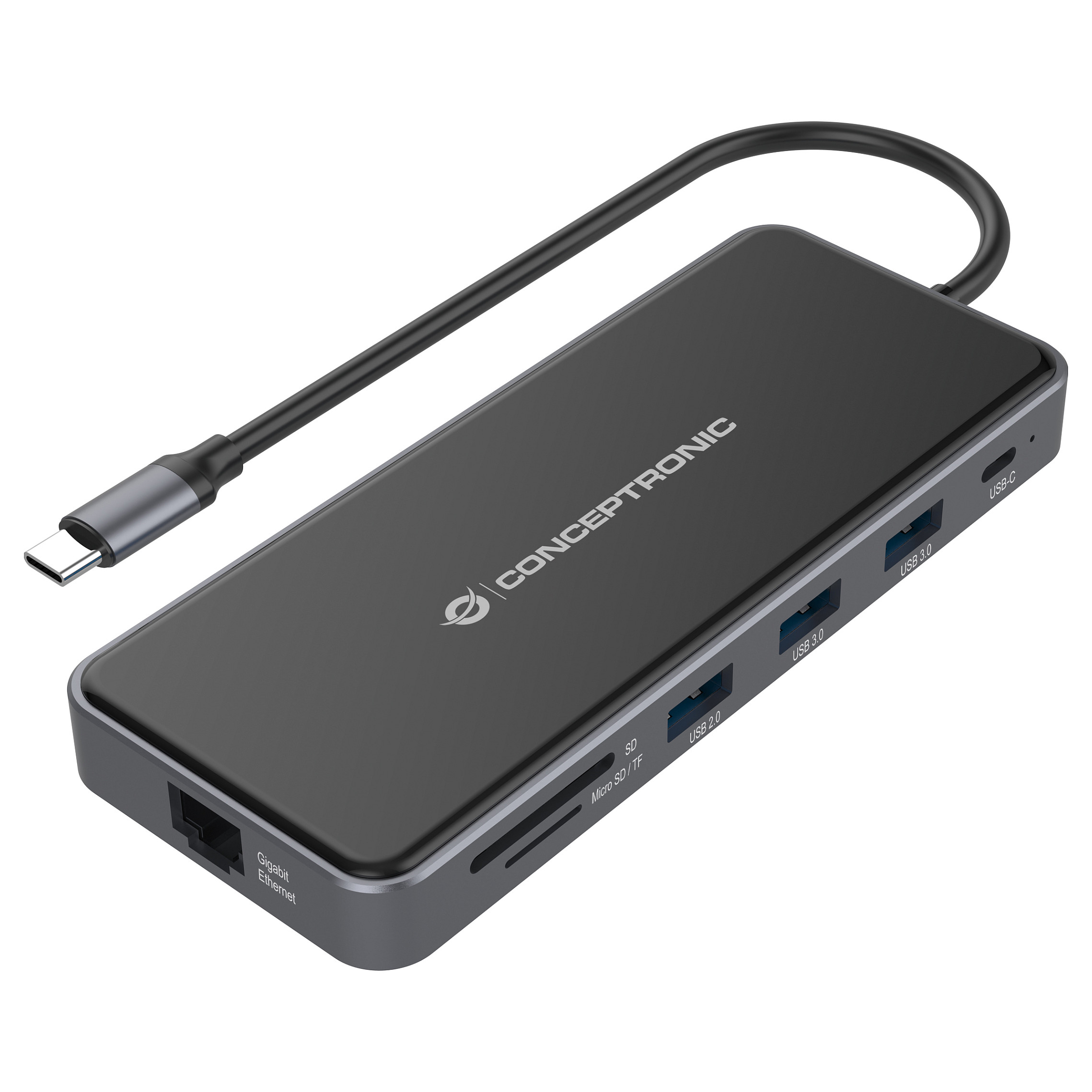Docking Station CONCEPTRONIC 12-në-1 USB-C në 2xHDMI/3xUSB-A/AUX - Hiri - 1