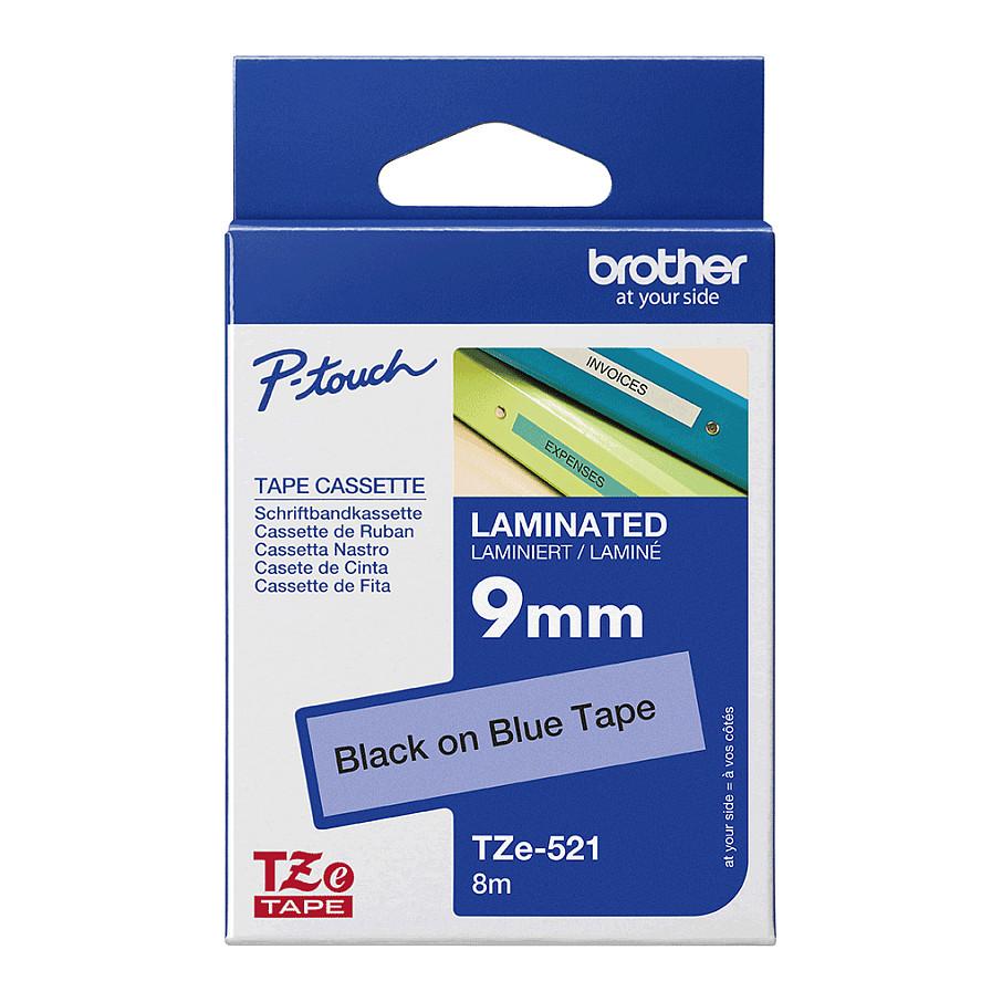 Shirit për Printer Brother TZe-521 / 9 mm × 8 m - Zezë mbi Blu - 3