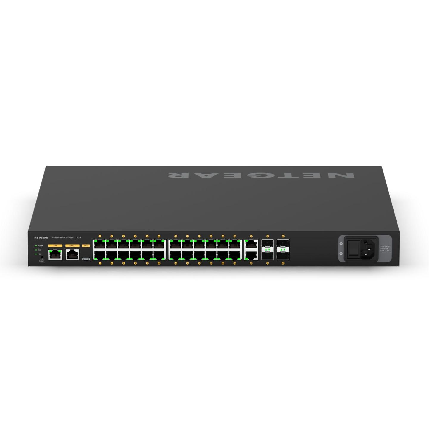 NETGEAR M4250-26G4XF-PoE+ 24-Port Gigabit PoE+ – 4× 10G SFP+, 480W, Managed – Zezë - 1