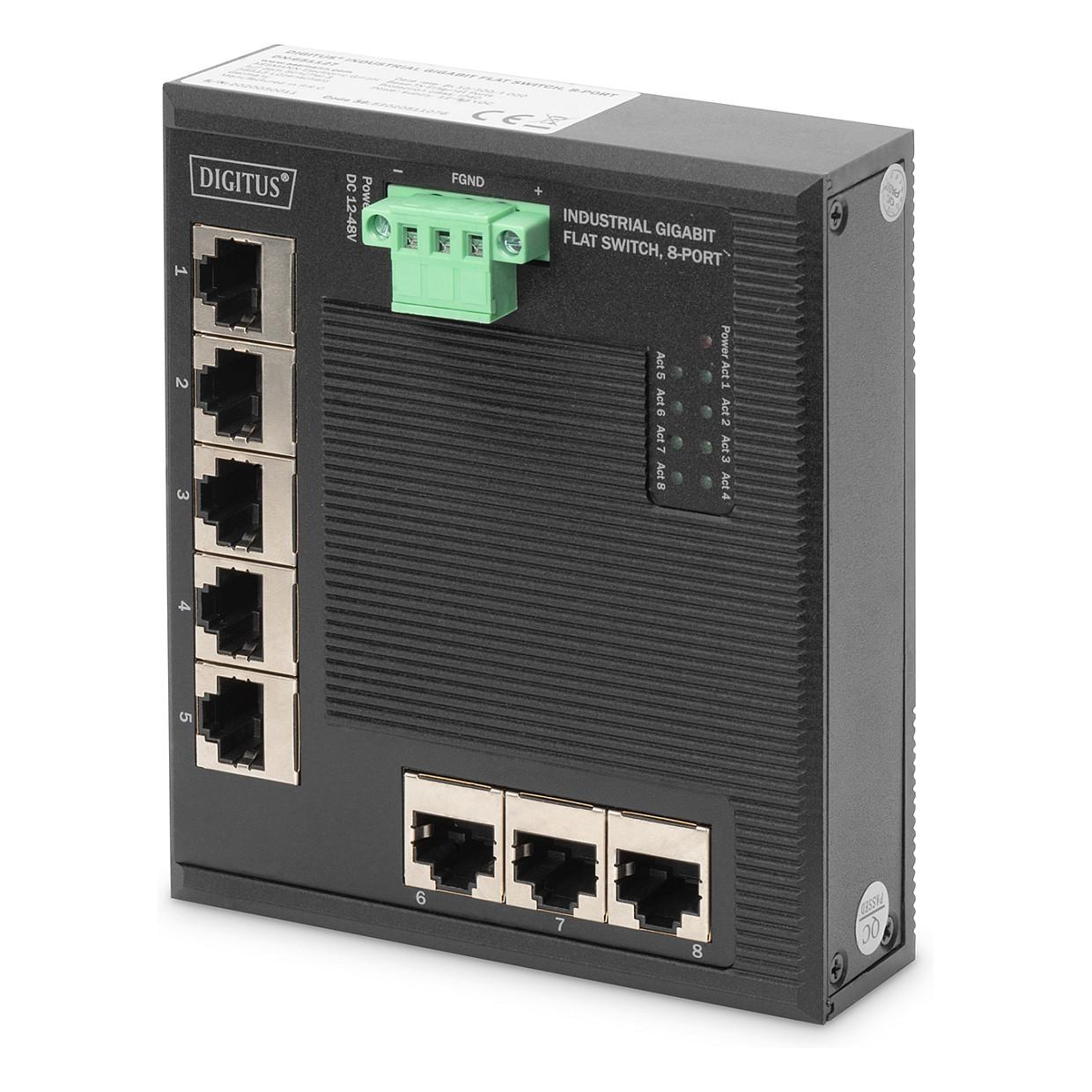 Switch Industrial DIGITUS DN-651127, 8x Gigabit Ethernet RJ45, 16Gbps, IP40, DIN-Rail - Zezë