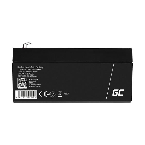 Bateri Green Cell AGM19, 12V, 3.3Ah, AGM VRLA - Zezë