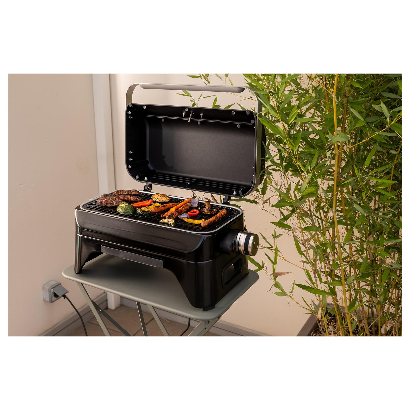 Grill Elektrik CAMPINGAZ Attitude 2GO Electric, 2.2kW, 48x26cm, Gize e Emajlur, Termometër - Zezë - 12