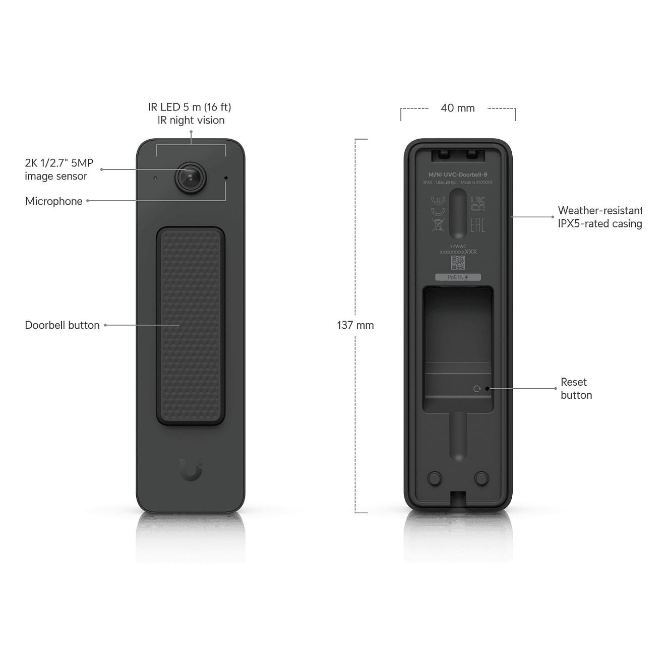 Video Doorbell Ubiquiti UniFi Doorbell Lite, 5MP, 95.8°, PoE, IR 5 m, Audio 2-Drejtimësh, IPX5 - Bardhë - 10