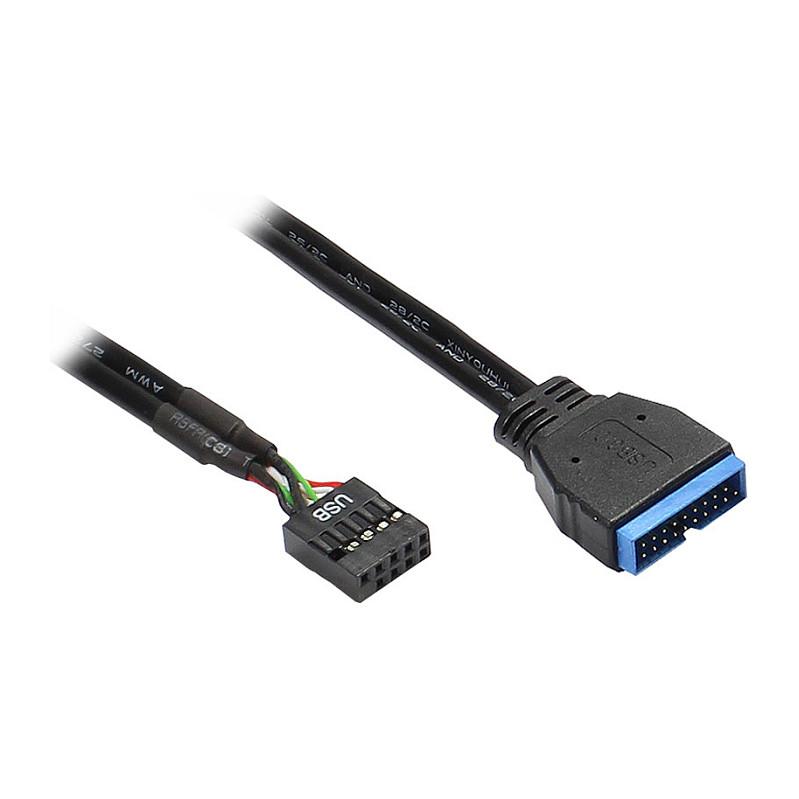 Adapter Alcasa 5021-PST1, USB 3.0 19-pin Mashkull në USB 2.0 9-pin Femër, 15cm - Zezë - 2