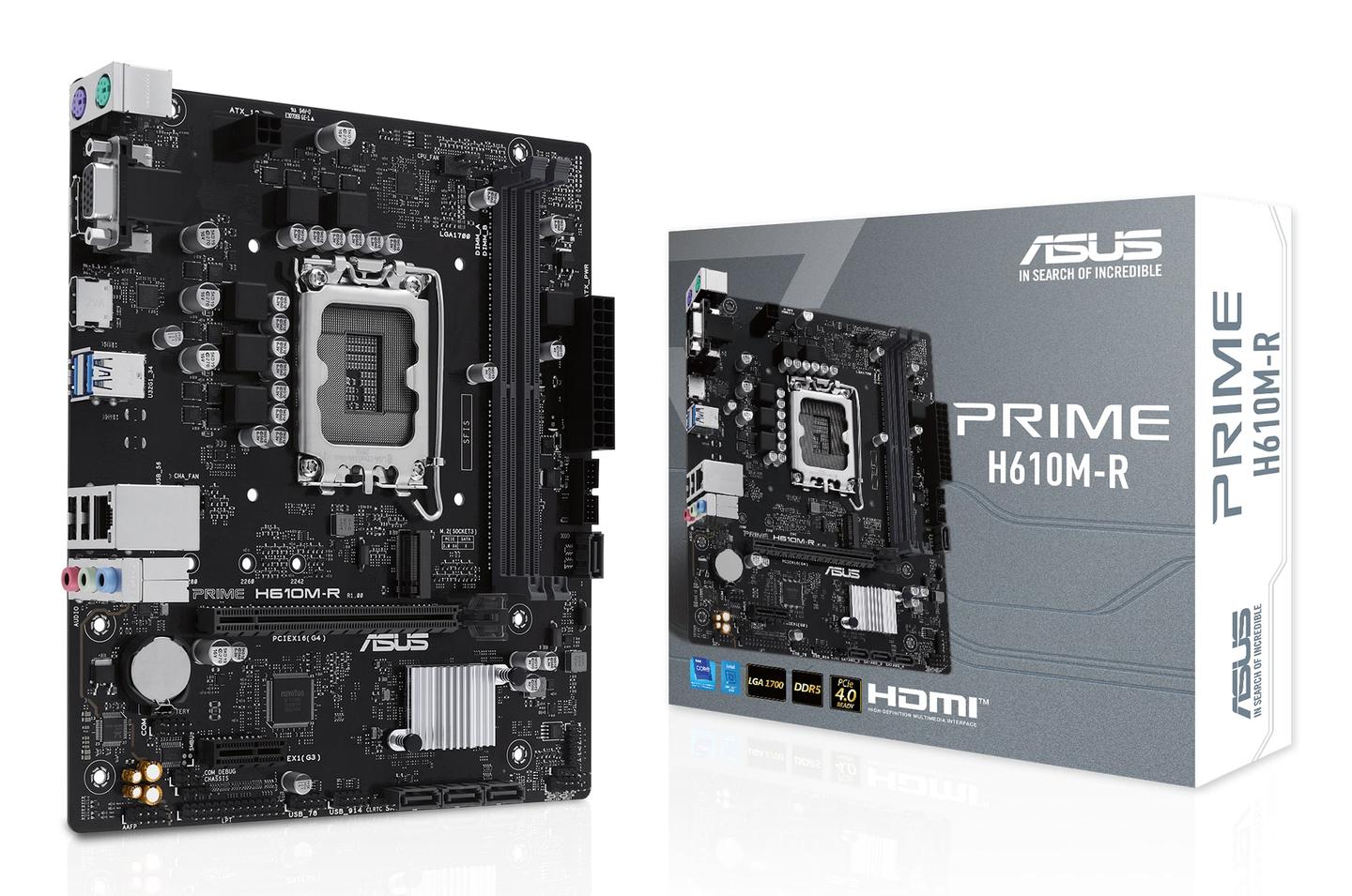 Pllakë Amë MB Intel ASUS PRIME H610M-R-SI, LGA1700, H610, DDR5, mATX, HDMI, DisplayPort, VGA, 1GbE LAN