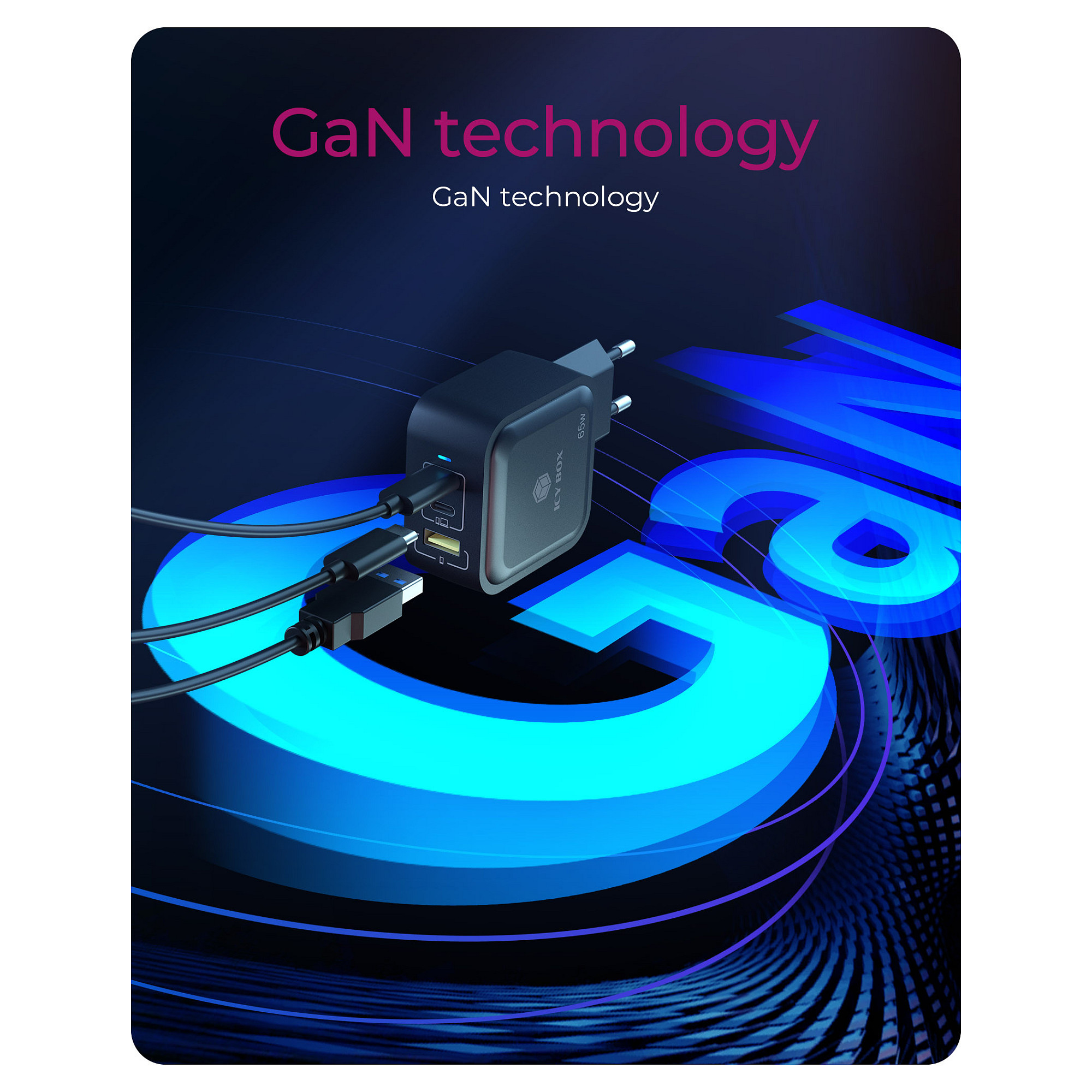 Adapter GaN IcyBox 3‑Port / 65W / PD 3.0 - Zezë - 2