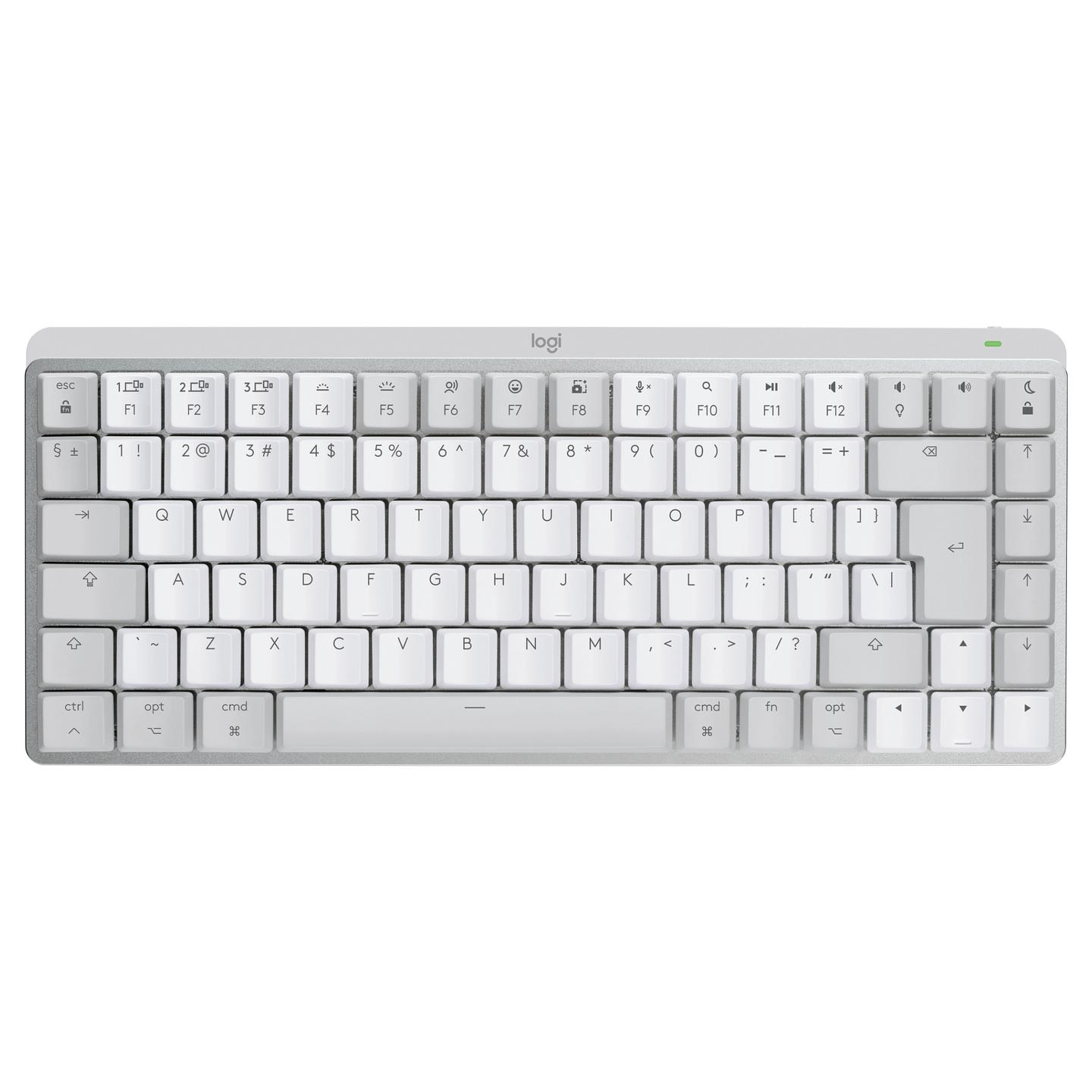 Tastierë pa kabllo Logitech MX Mechanical Mini for Mac / QWERTY US International / Mini / Mekanike / Tactile Quiet / Low-Profile / Bluetooth + Logi Bolt / Ndriçim LED – Gri/ Bardhë - 3