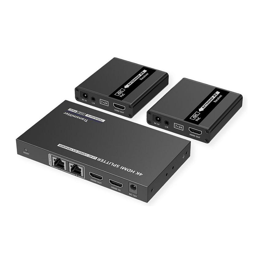 Splitter HDMI VALUE 14.99.3464 me Extender, 1 Hyrje, 3 Dalje, deri në 40 m – Zezë
