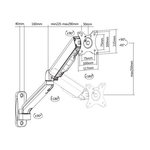 Mbajtëse për Monitor EQUIP 650137, 17"-32", VESA 75 × 75, 100 × 100mm, deri 9kg, montim në mur - Zezë - 11