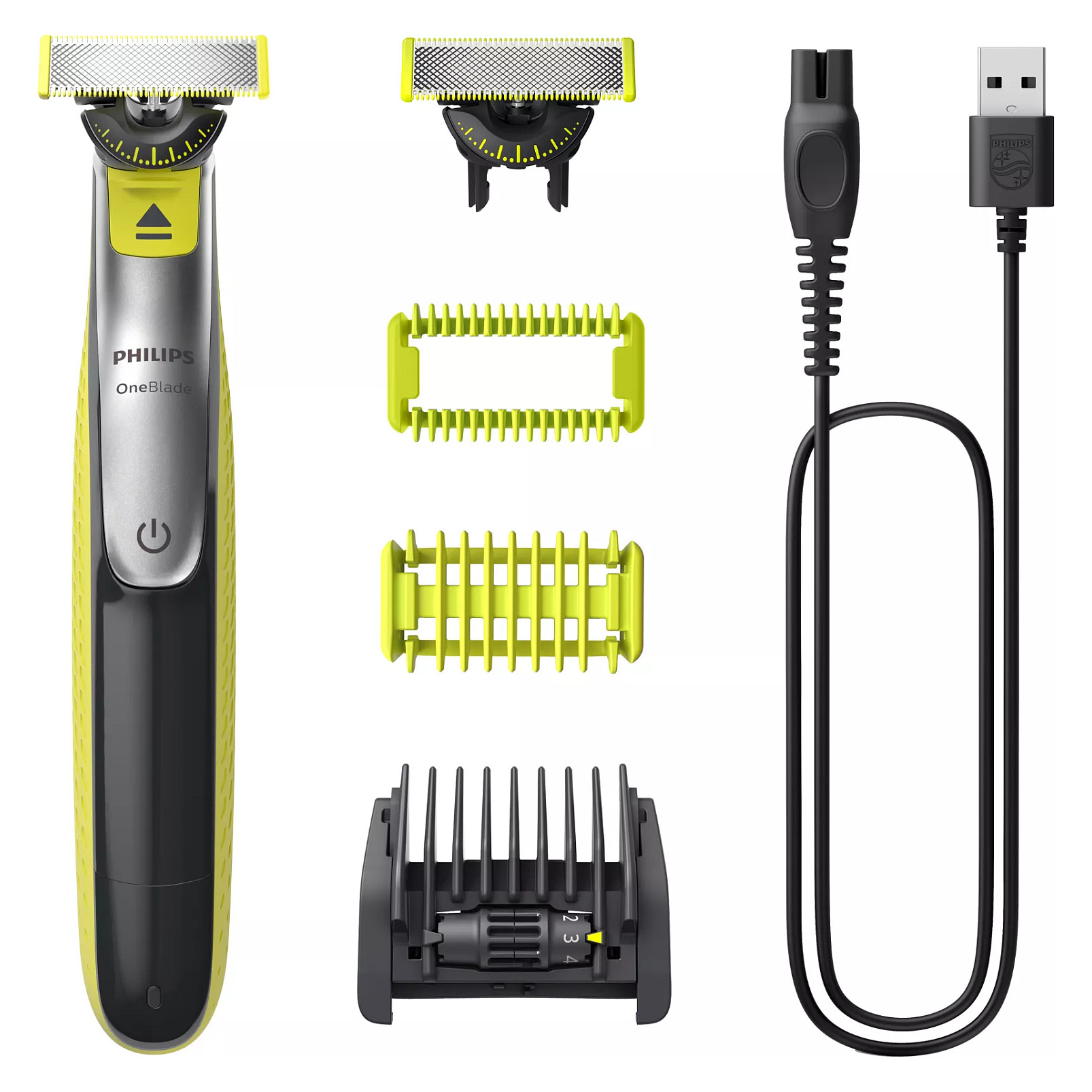 Makinë e rrojës Philips OneBlade 360 QP2834/23 / Face & Body / 360 Blade / 12.000 lëvizje/min / 1–5mm / Wet & Dry / 60min – Gjelbër/Argjend/Zezë
