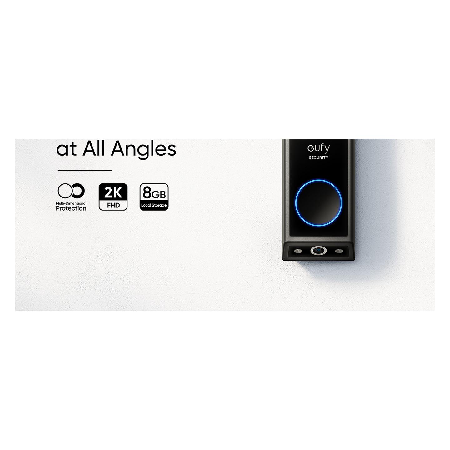 Kamerë Zile për Derë eufy E340, 2K, Dual Camera, 160°, Color Night Vision, Audio 2-Kahëshe, AI, Bateri, Wi-Fi 2.4GHz, 8GB eMMC, IP65, Chime - Zezë - 15