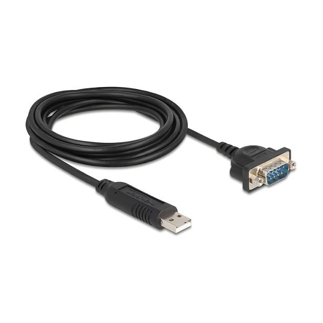 Kabllo Serial DeLOCK 67321 / USB 2.0 Type-A në RS-232 DB9 / Male-Male / FTDI FT232R / 1.8 m - Zezë