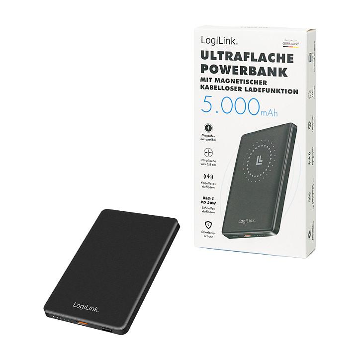 PowerBank LogiLink PA0352 / 5000mAh / USB-C 20W / Wireless 15W / MagSafe / Aluminium - Zezë - 9