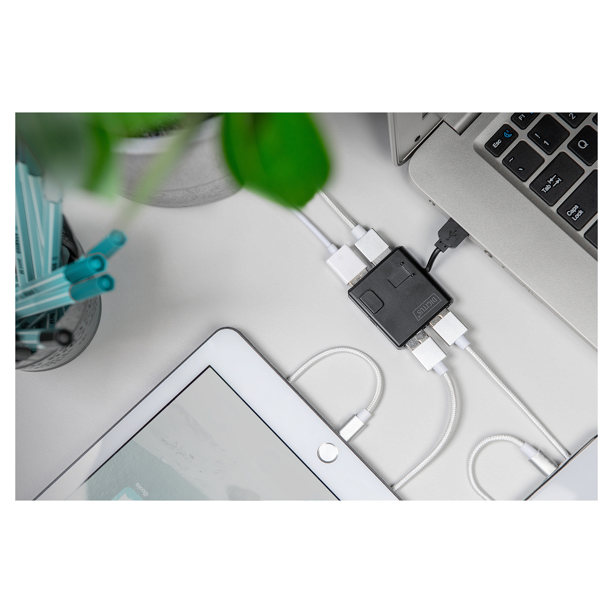 HUB USB 2.0 DIGITUS / 4‑Port (4x A2.0) / Kabllo e integruar - Zezë - 7