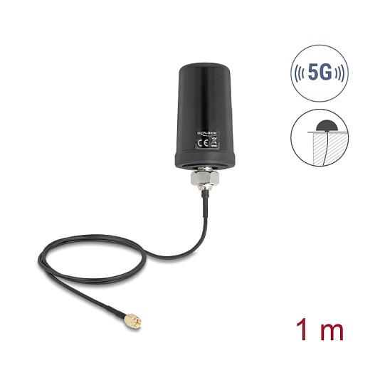 Antena për rrjet Delock 81473, 5G/LTE/GNSS/Wi-Fi 6, 1.1–4dBi, 617–5925MHz, SMA Male, ULA100 1m - Zezë - 1
