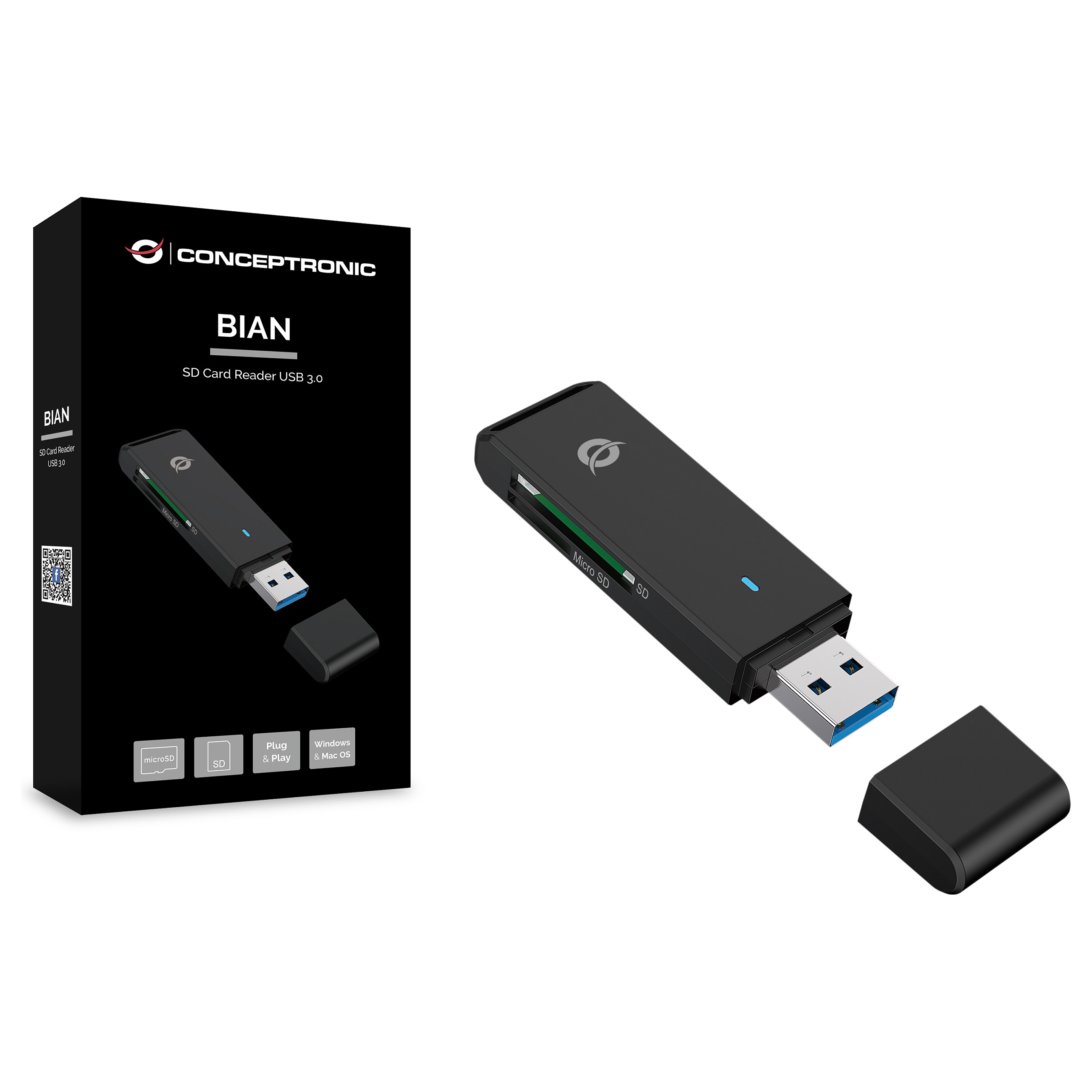 Adapter për Kartë memorie Conceptronic Card Reader  USB-A 3.2 to TF / MicroSD 3.0 – Zezë - 2