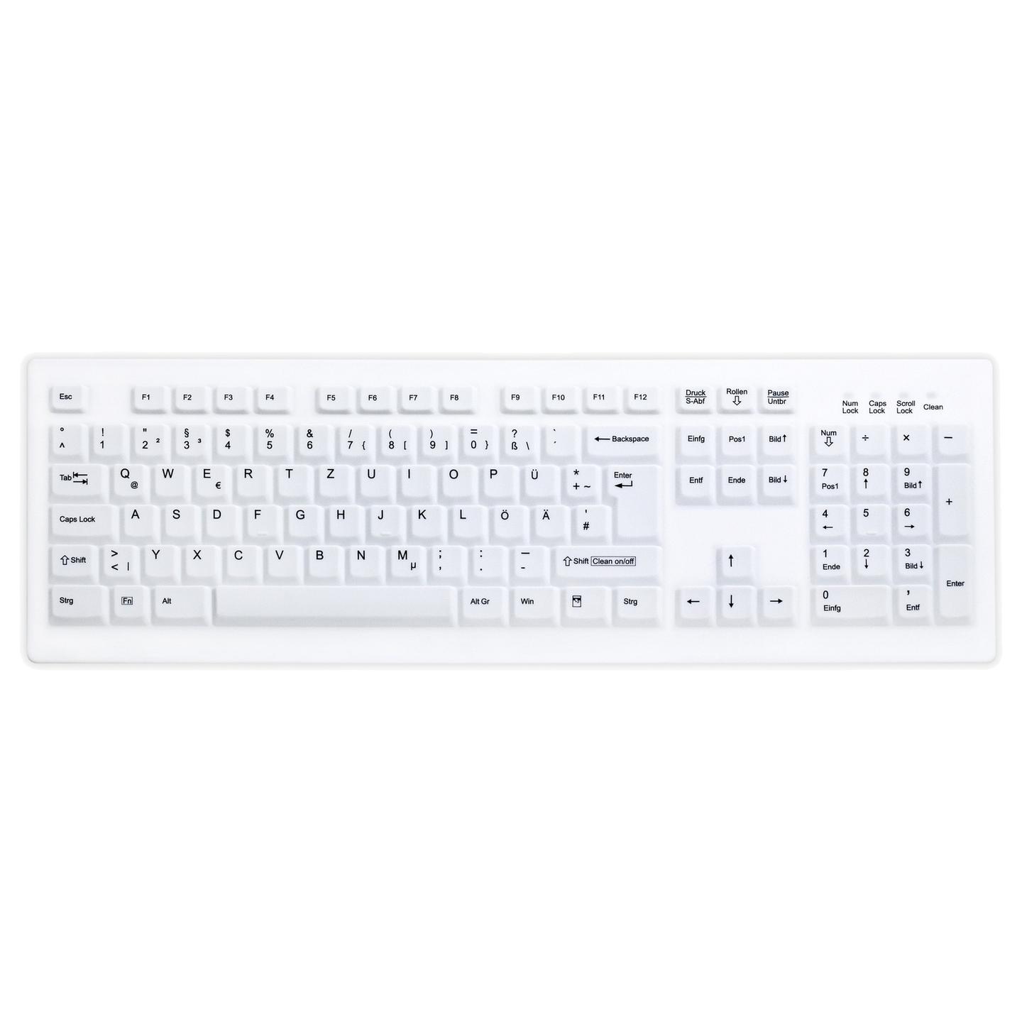 Tastierë pa kabllo CHERRY AK-C8100F-FU1-W/CH, 2.4 GHz, Swiss QWERTZ, 105 Taste, Membranë e Zëvendësueshme - Bardhë