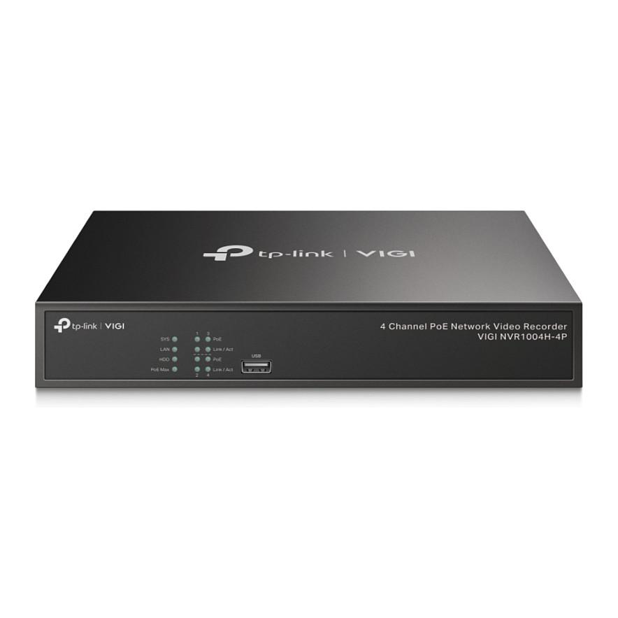 TP-Link VIGI NVR1004H-4P 4-Channel PoE+ Network Video Recorder – 4× PoE+, 53W, 4K HDMI, 1× SATA deri 10TB, H.265+, ONVIF