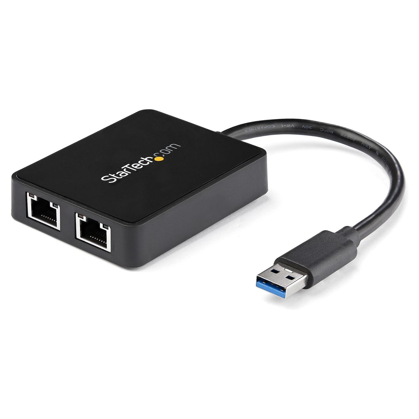 Adapter Rrjeti USB StarTech.com USB32000SPT, USB-A 3.0, 2x Gigabit LAN RJ45, 10/100/1000Mbps, 1x USB-A 3.0 Pass-Through, ASIX AX88179A + VIA VL817 - Zezë