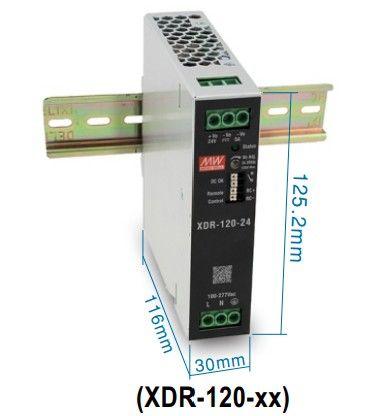 Furnizues Energjie Mean Well XDR-120-48, 120W, 48V DC, 2.5A, DIN Rail – Zezë