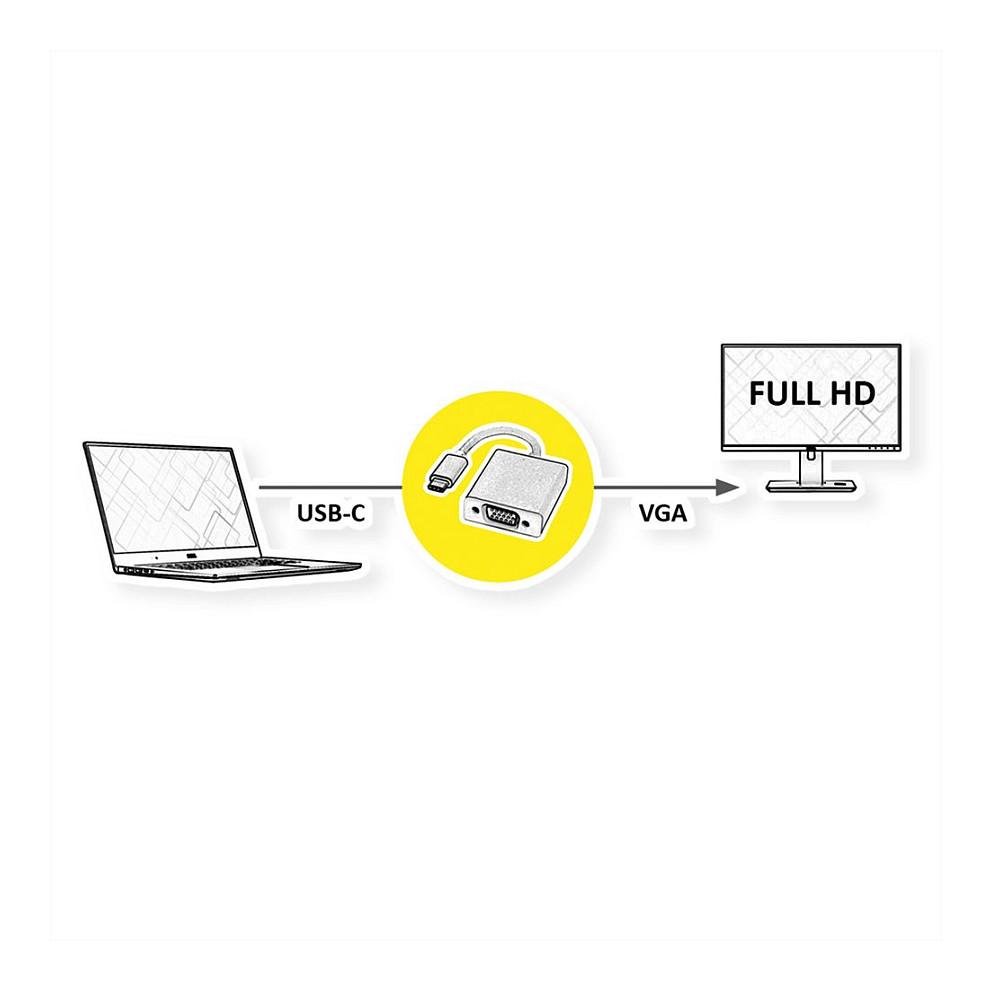 Adapter VGA ROLINE 12.03.3203 / USB Type-C Male në VGA Female / 1920 × 1080 @60 Hz / 10 cm - Argjend - 3