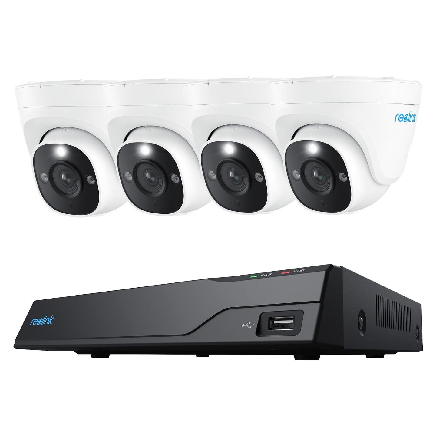 Reolink NVS8-8MD4 Sistem Kamerash IP CCTV / NVR 8 Kanale PoE / 4× Kamera 8MP 4K / HDD 2TB / AI Detection / IR 30m – Bardhë/Zezë