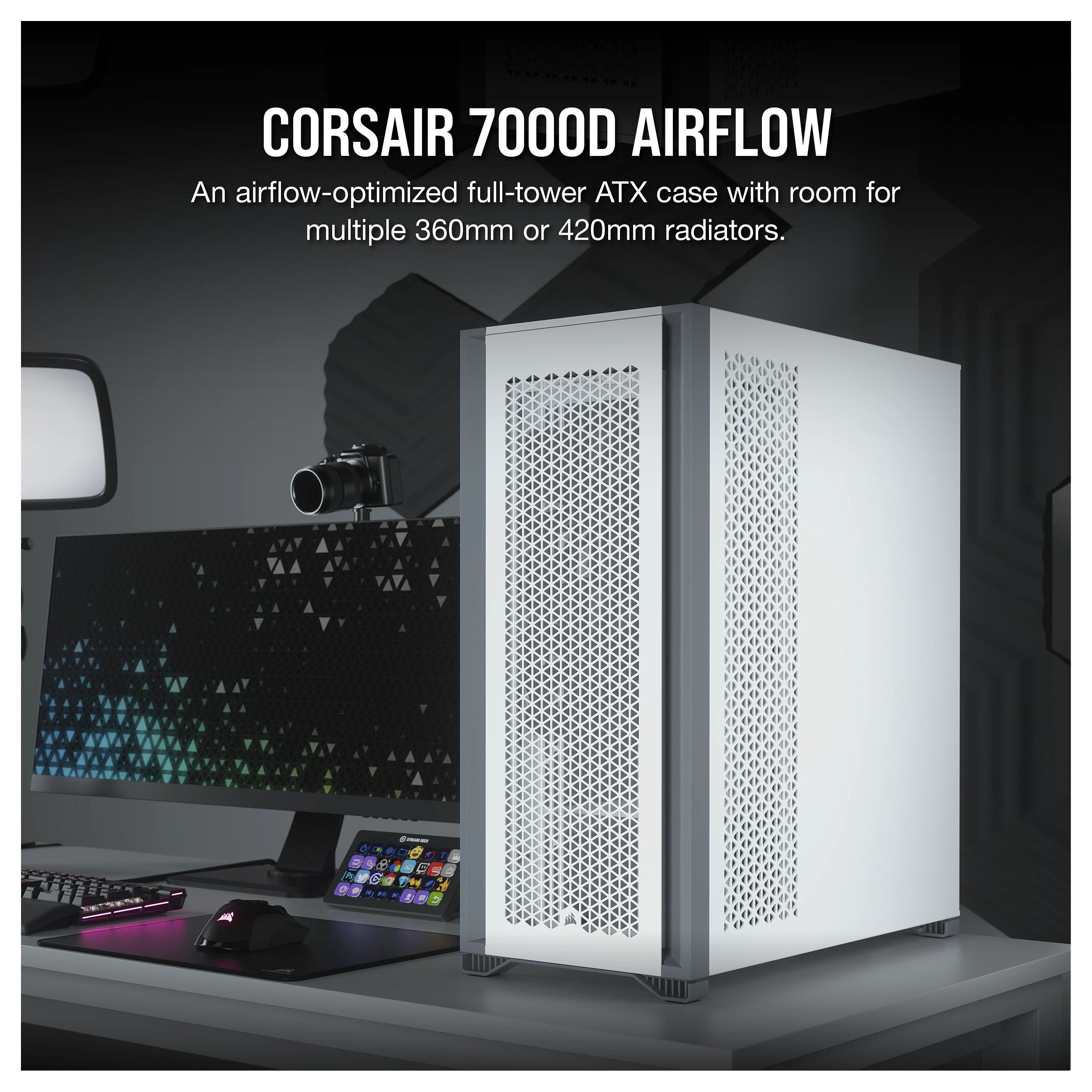 Kasë Corsair 7000D Airflow Full Tower Gaming with Glass Side Window – Bardhë - 2