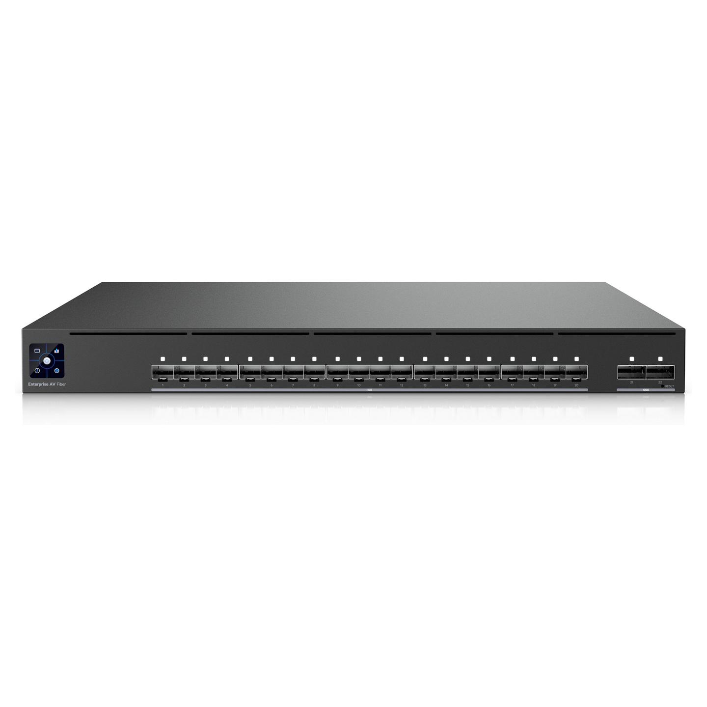 Switch Ubiquiti UniFi Enterprise Audio/Video EAV-Fiber, 20x 10G SFP+, 2x 100G QSFP28, 800Gbps, Layer 3 Managed, Rack 1U - Zezë