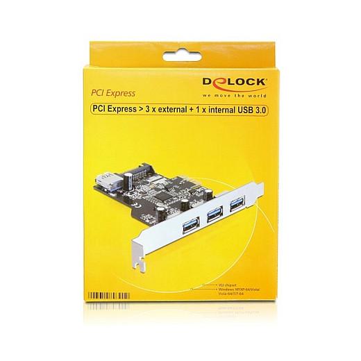 Kartë Zgjerimi PCI Express Delock 89301 / PCIe 2.0 x1 / 3x USB Type-A 5Gbps + 1x USB Type-A i brendshëm / VLI / Low Profile - 2