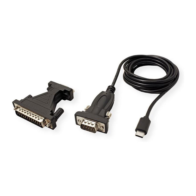 Kabllo & Adapter USB VALUE 12.99.1162 / USB-C në DB9/DB25 / 1.8m - Zezë - 4