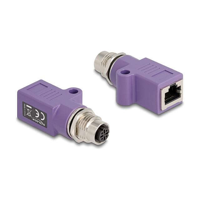 Adapter për Rrjet DeLOCK 60678, M12 D-Koduar 4-Pin Femër në RJ-45 Femër, Cat.5e, STP, me Vrima Montimi – Vjollcë - 1