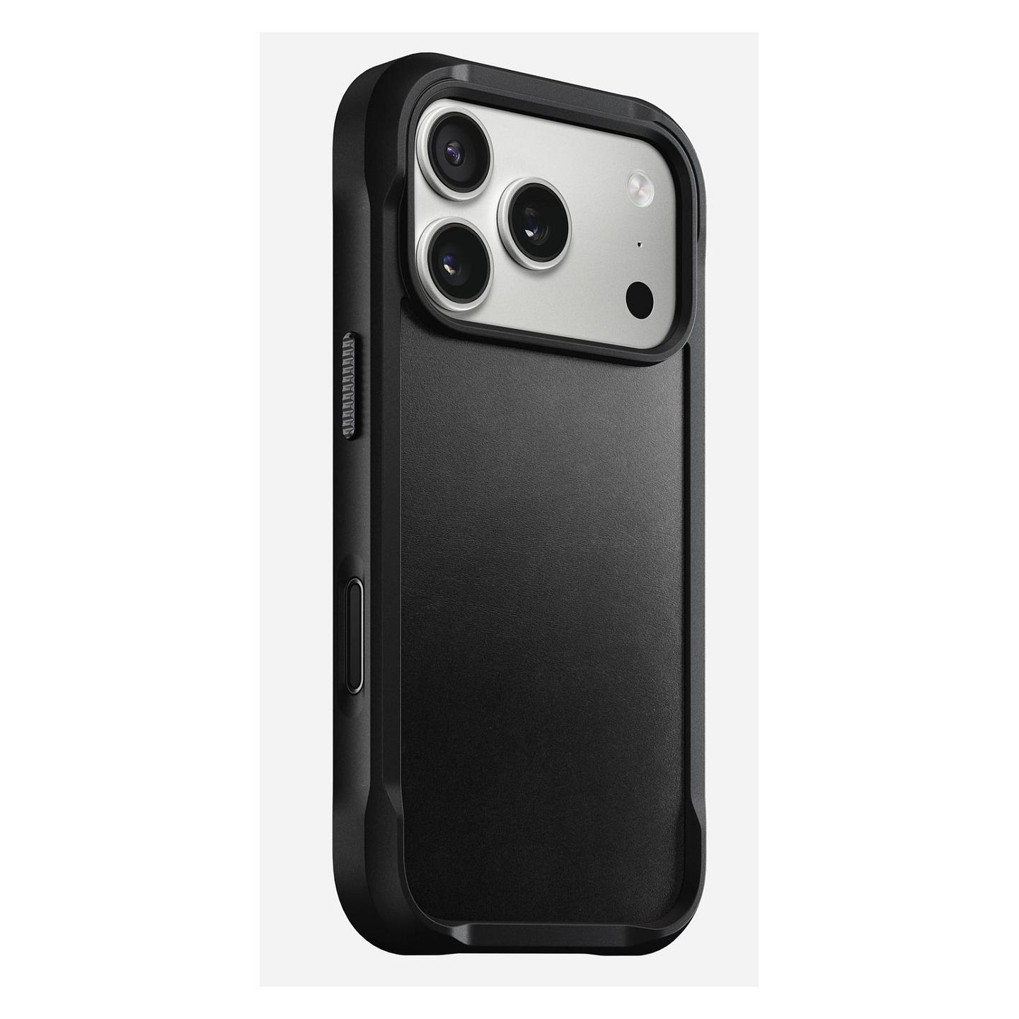 Case për Telefon Nomad Rugged Leather / iPhone 17 Pro 6.3" / Lëkurë Horween / MagSafe / Kornizë Polikarbonat + TPU / Mbrojtje deri 4.5 m - Zezë