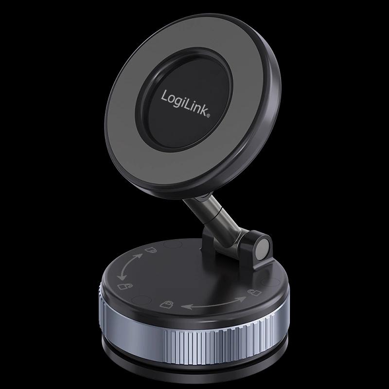Mbajtës telefoni për veturë LogiLink AA0198 / Vacuum Magnetic / Foldable / 360° – Zezë