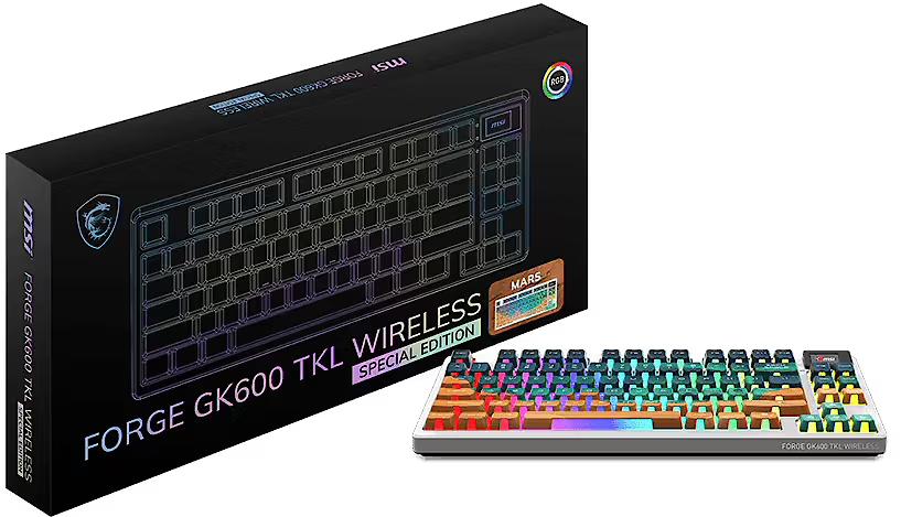 Tastierë Gaming MSI FORGE GK600 TKL W MARS, Mekanike, TKL, RGB, Hot-Swappable, US Layout – Bardhë/Multicolor - 3