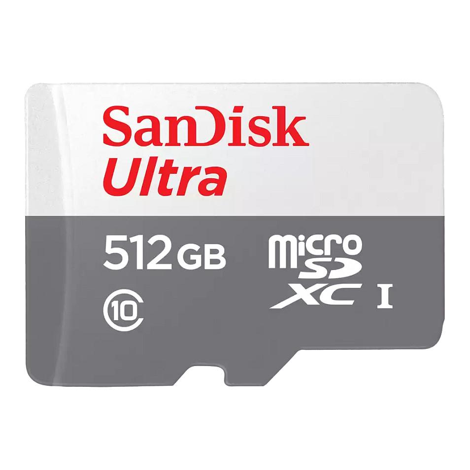 Kartë Memorie SanDisk Ultra / 512GB / microSDXC / UHS-I / Class 10 / 100MB/s Lexim - Bardhë/Gri