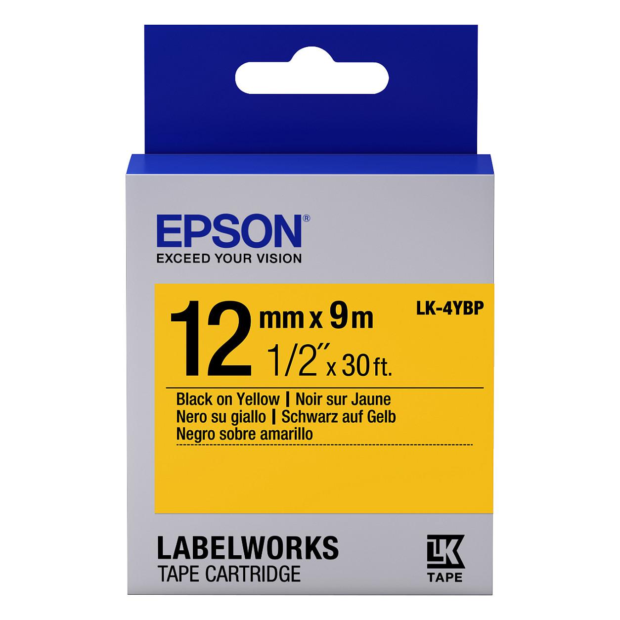 Shirit Etiketash Epson LK-4YBP, 12 mm, 9 m, tekst i zi në sfond të verdhë - Verdhë