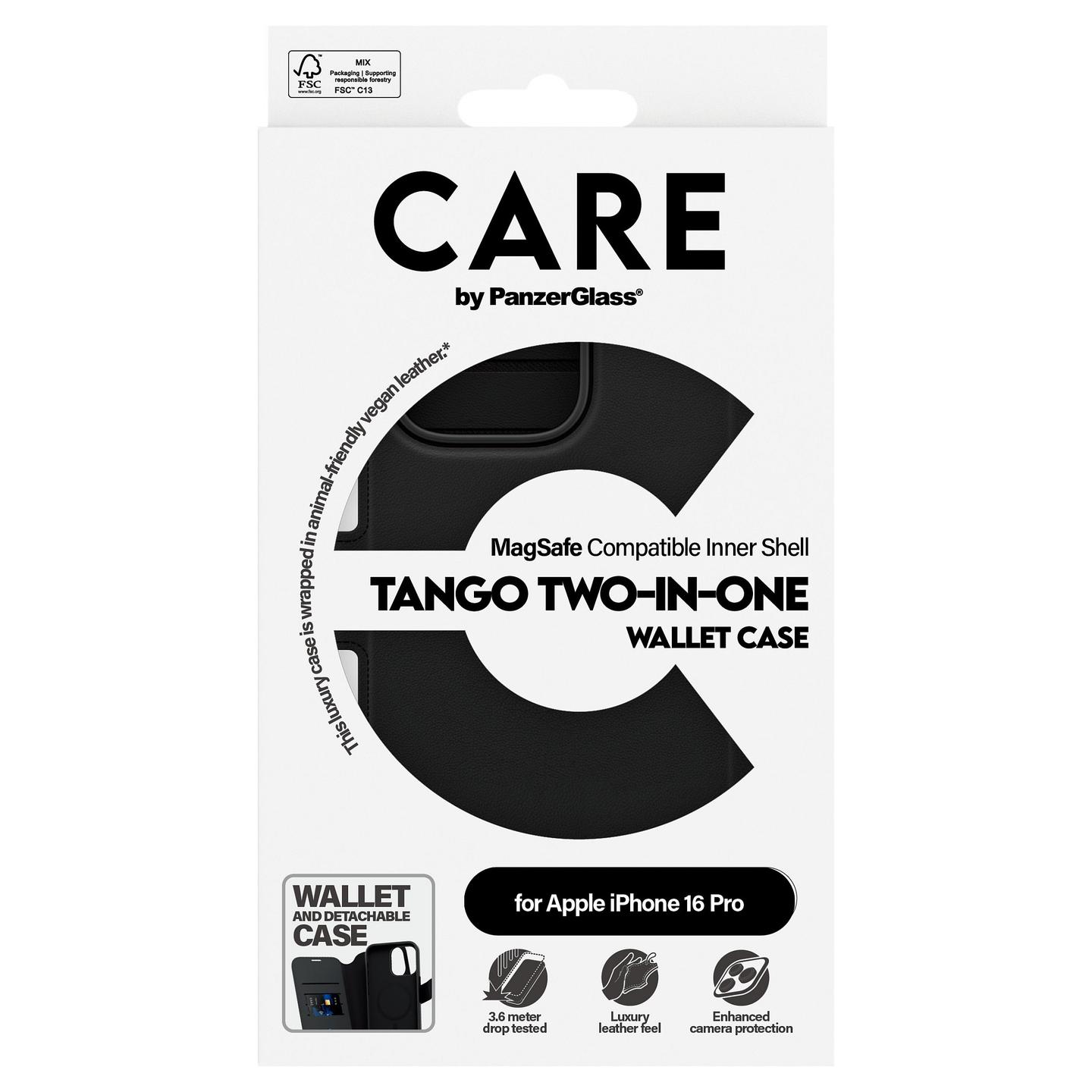 Case për Telefon CARE by PanzerGlass Tango 2-in-1 Wallet, iPhone 16 Pro, 4 Vende për Karta, MagSafe – Zezë - 3