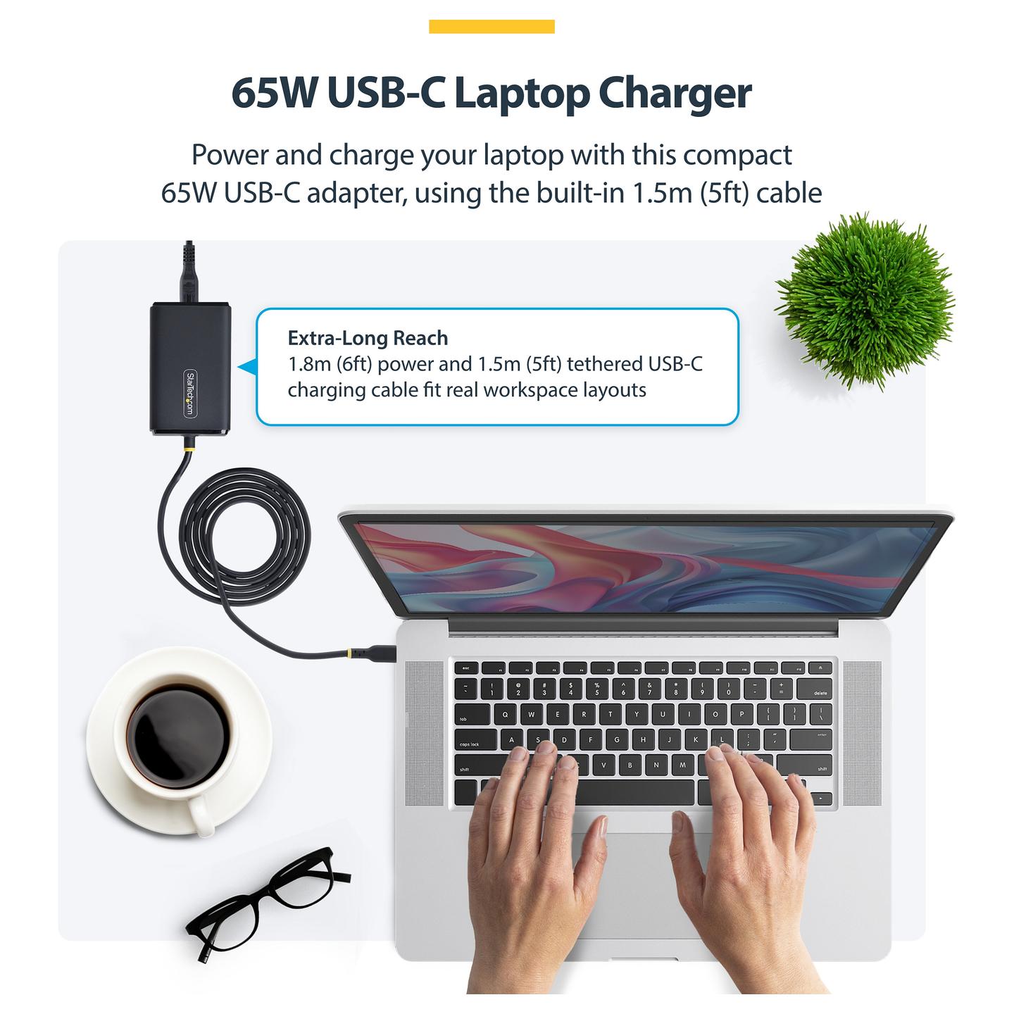 Adapter për Laptop StarTech.com 165LE-USB-C-CHARGER, USB-C, 65W, Power Delivery 3.0, Kabllo 1.5m - Zezë - 9