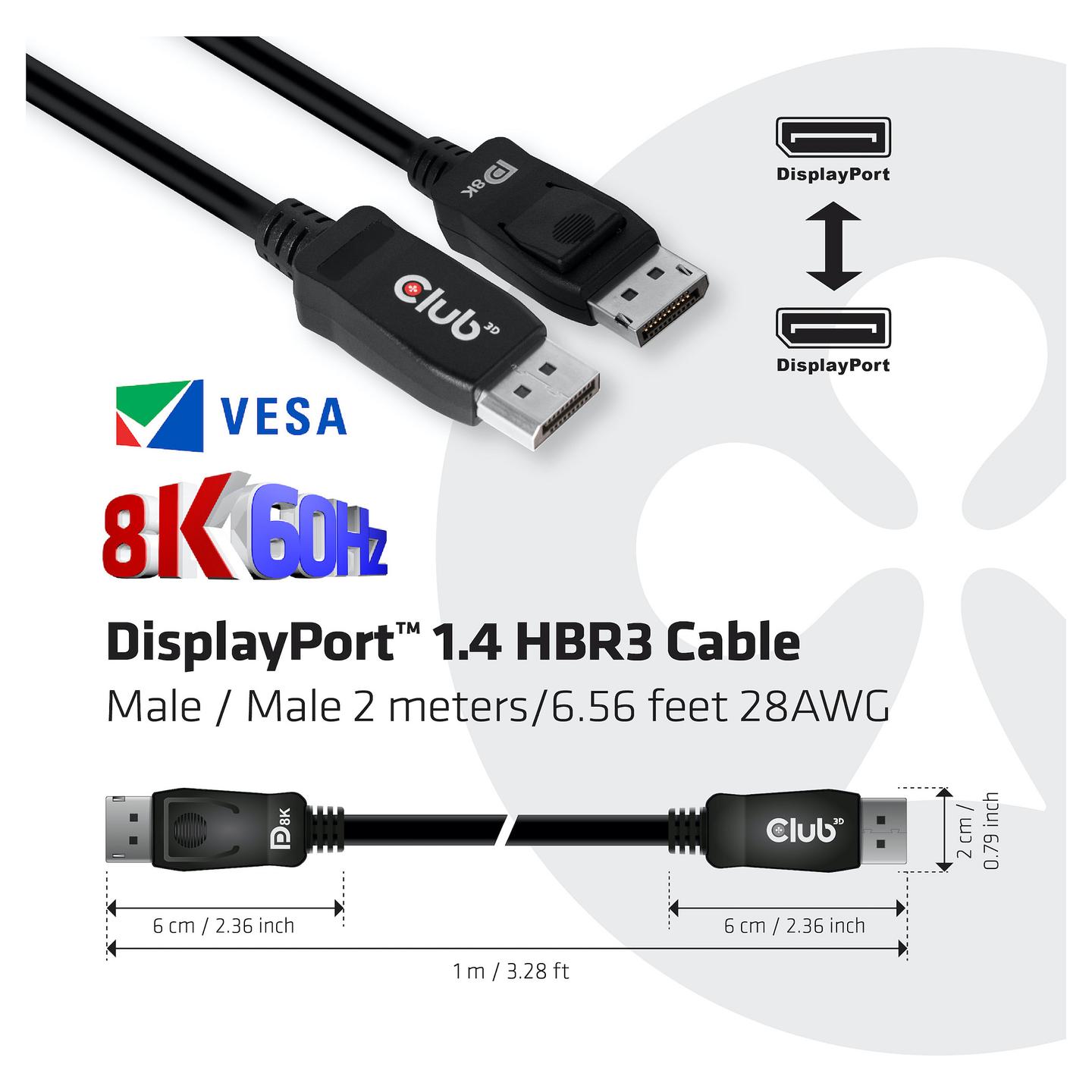 Kabllo DisplayPort Club 3D CAC-2068 / DisplayPort 1.4 / HBR3 / 2m / 8K 60Hz / VESA Certified - Zezë - 5