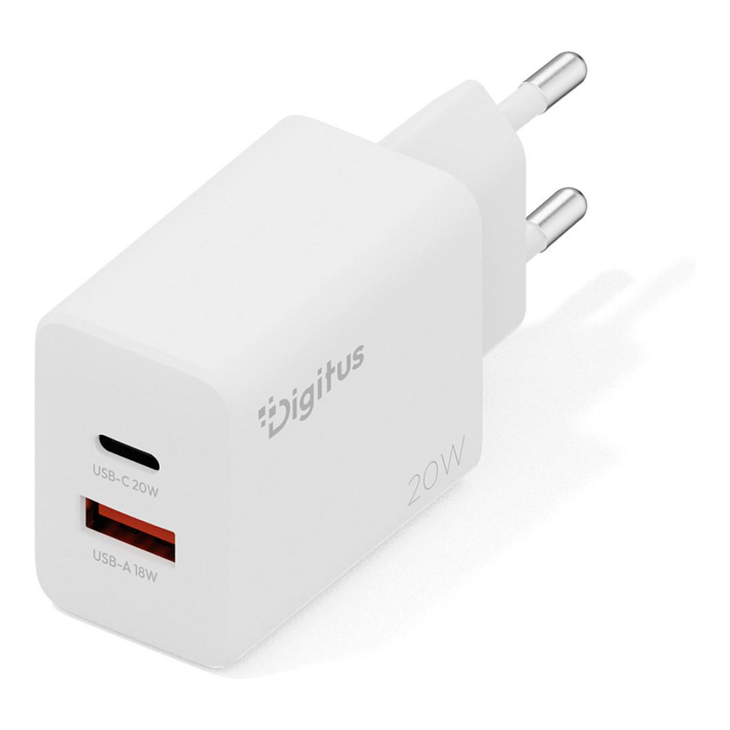 Adapter Digitus DA-10300 / 20W / 1x USB-C + 1x USB-A / Fast Charging - Bardhë
