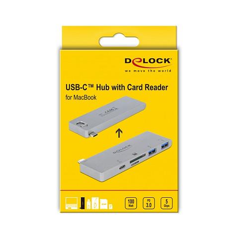 Hub DeLOCK 64078, USB-C Mashkull, 2x USB-A 5Gbps, USB-C PD 100W, SD, MicroSD, USB-C i Tërheqshëm - Gri - 4