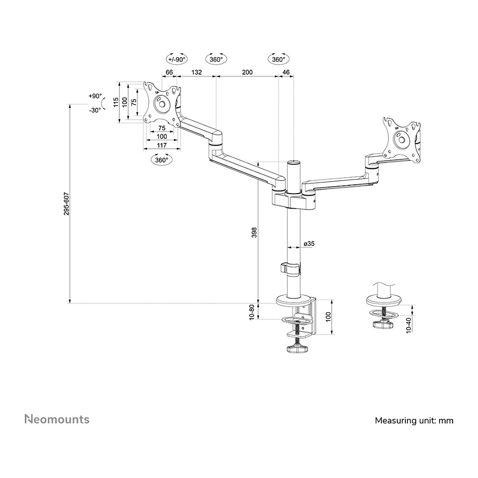 Mbajtëse për Monitor Neomounts DS60-425BL2 Mbajtëse tavoline për ekrane 17-27" - E zezë - 20