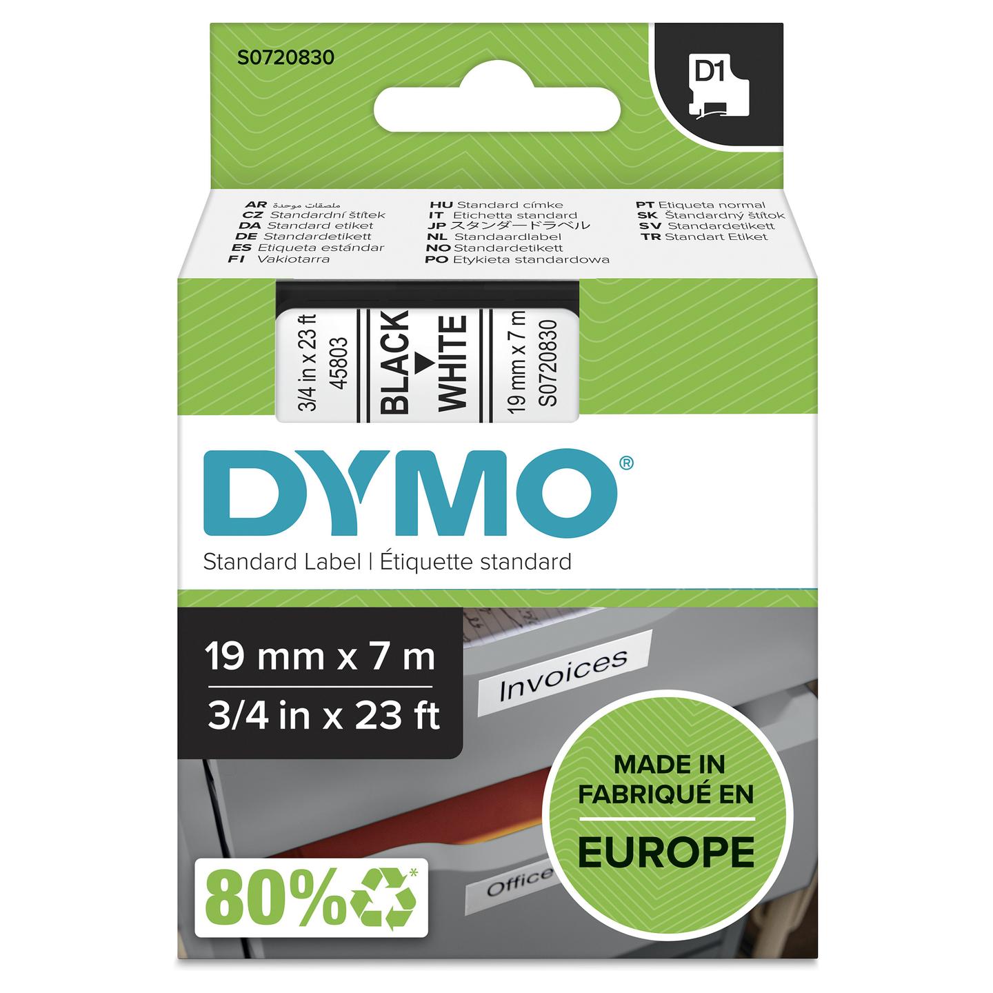Shirit për Printer DYMO D1 / 19 mm × 7 m - Zezë mbi Bardhë - 12